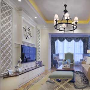 61-90平米二居室田园风格蓝色舒适客厅装修效果图