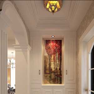 91-120平米三居室美式客厅红色窗帘效果图
