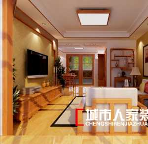 中式欧式混搭风格三居室客厅影视墙效果图