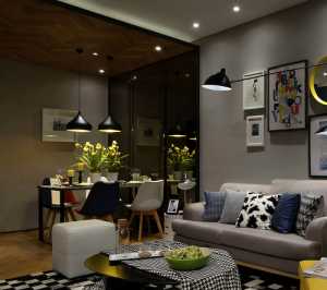 美式风格一层半别墅客厅简洁实木餐桌效果图